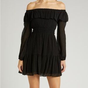 PAIGE Seine Off the Shoulder Black Silk Dress